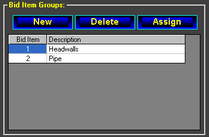Bid Item Groups panel