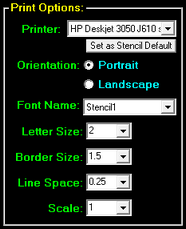 Stencil Designer - Print Options panel