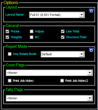 Print Options panel