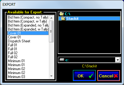 Layout Export screen