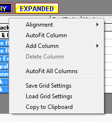 Customize Data Grid  - Pop up Menu