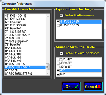 Connector Preferences screen