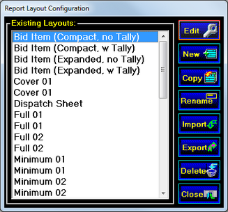 Report Layout Config dialog box